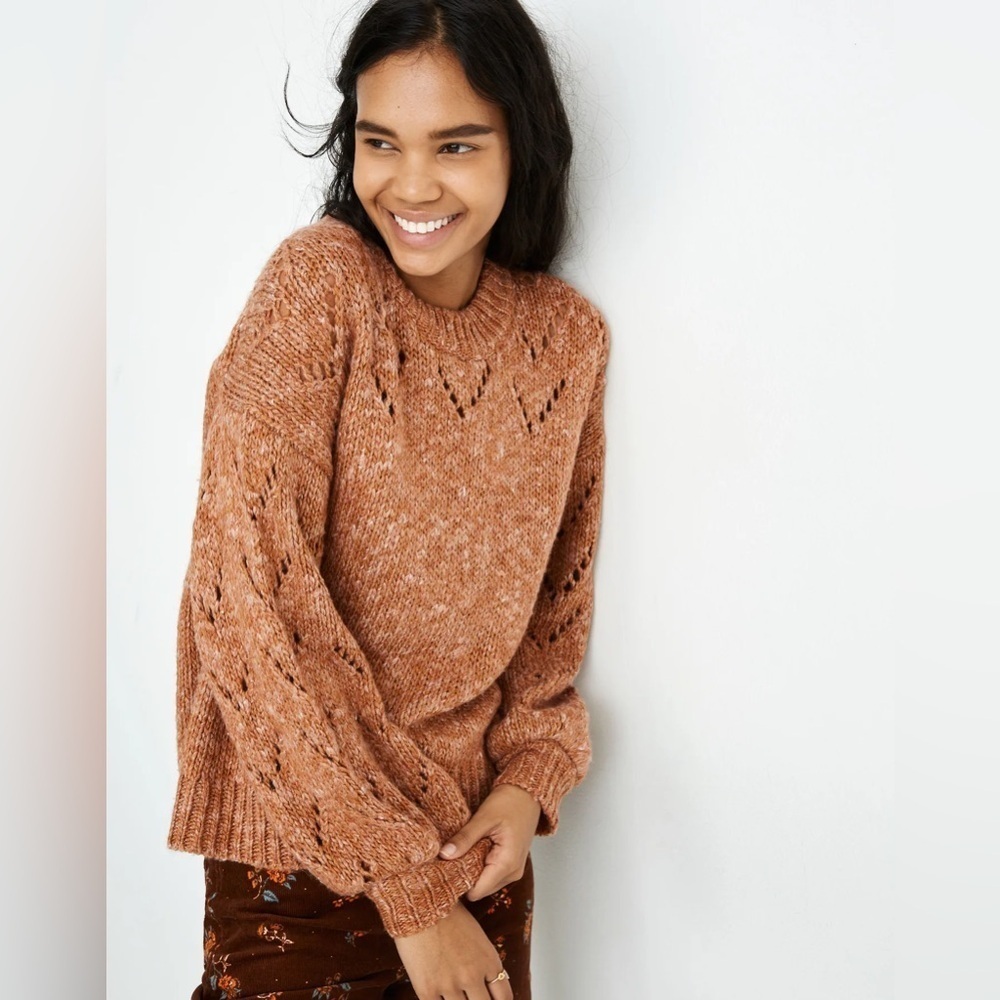 Madewell Pointelle Bubble-Sleeve Pullover Sweater